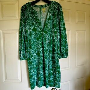 Lilly Pulitzer Emery Emerald Green Long Sleeve Floral Shift Dress